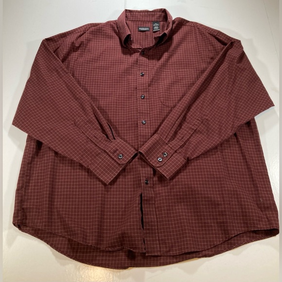 Men’s Van Heusen Button Up Shirt, Cotton, size XL 17-17.5, Maroon and Tan - Picture 2 of 4